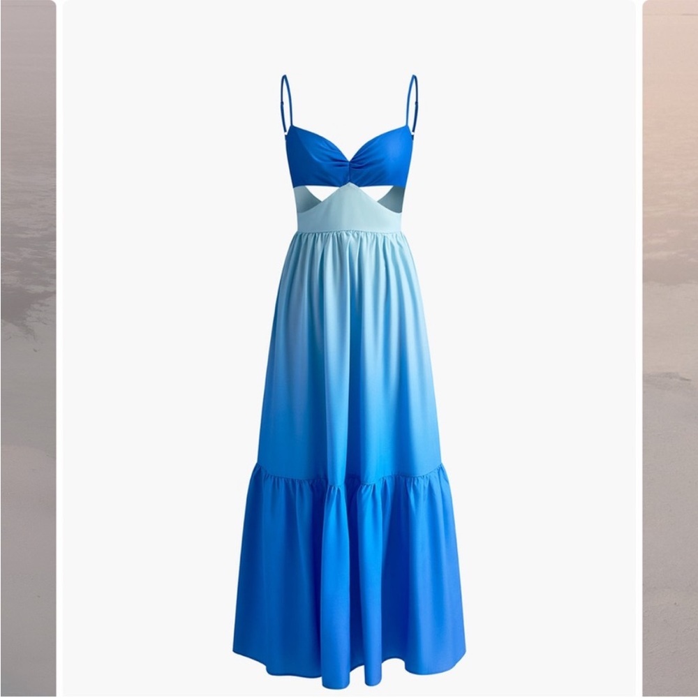 Commense Ombré Blue Cutout Ombre Maxi Dress